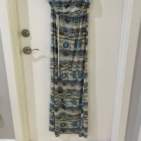 QSW QUICKSILVER blue white yellow tribal print empire waist maxi dress XS - Picture 10 of 11